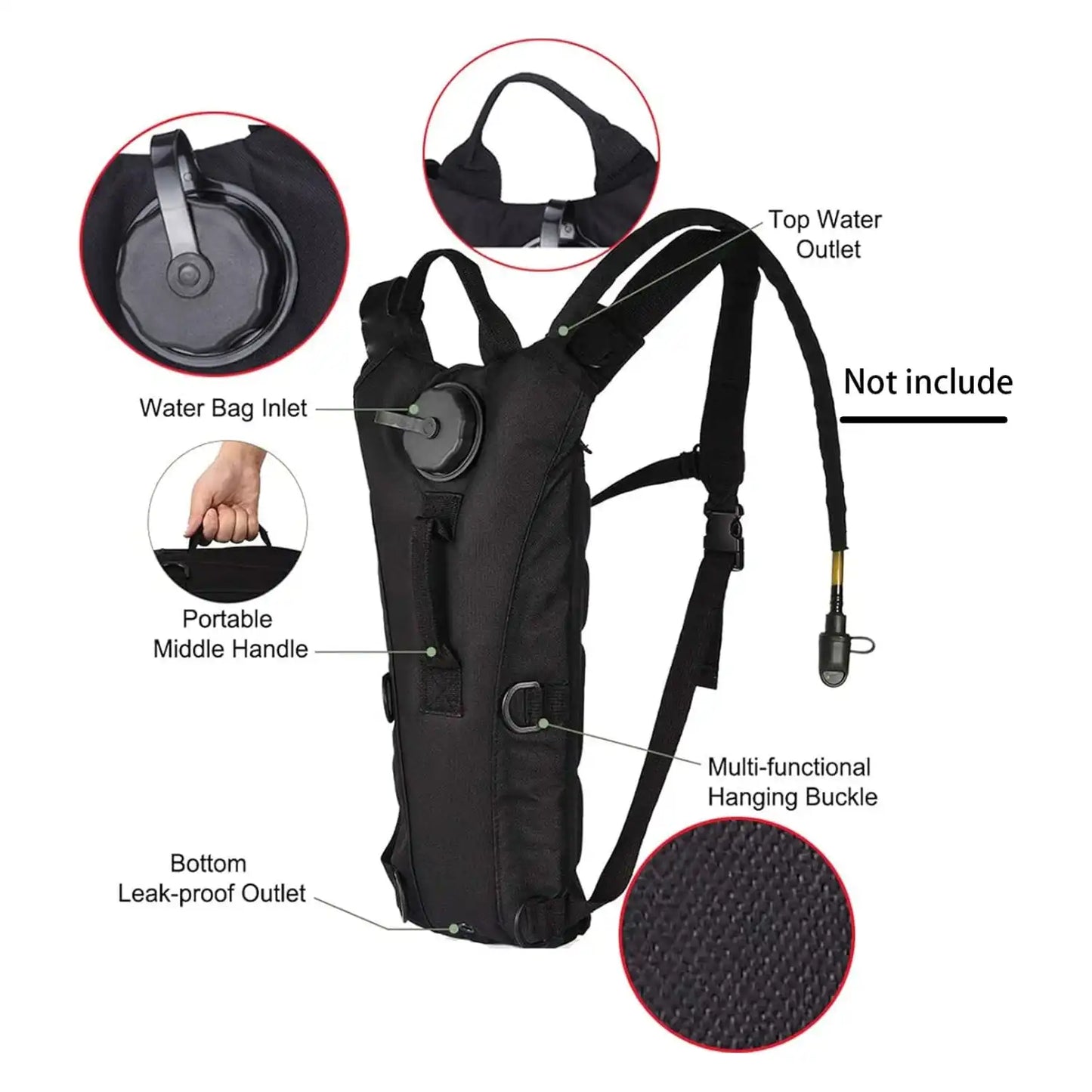 3 Liter Hydration Backpack Water Bag For Hiking, Camping, Cycling, Running - Black