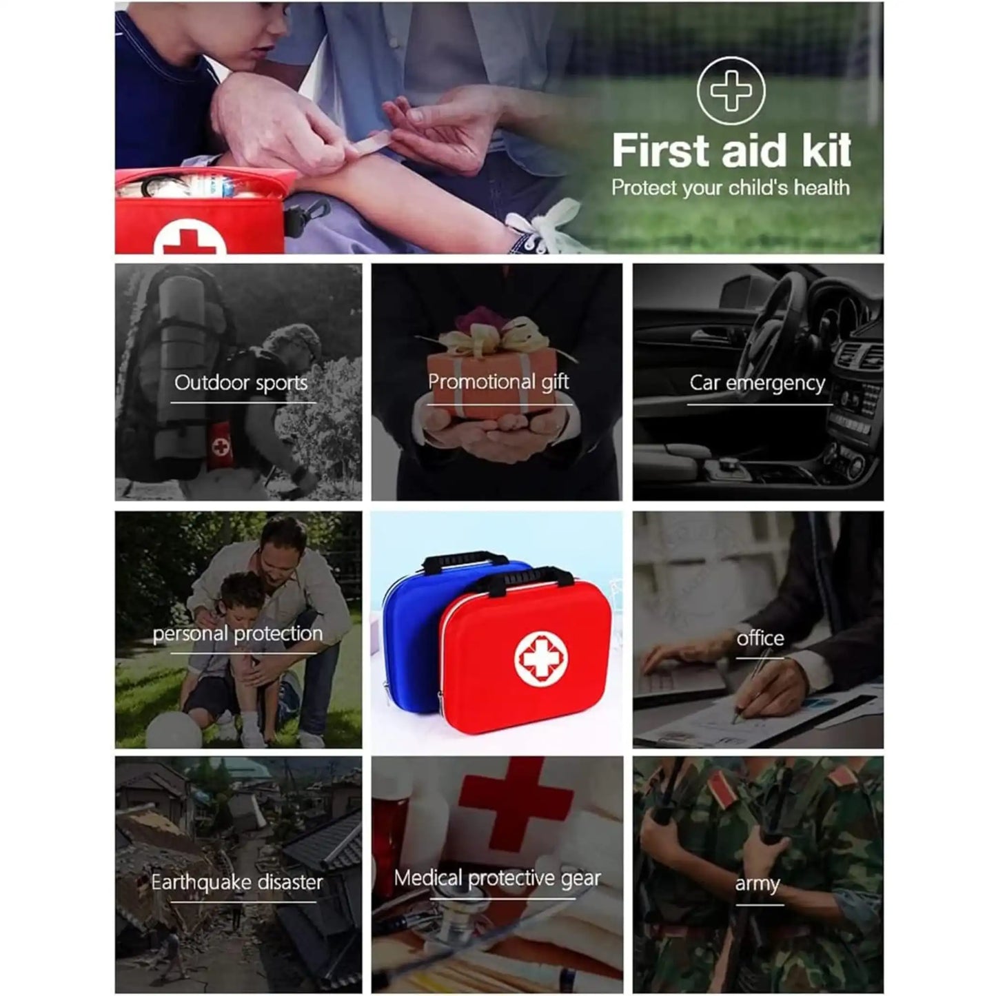 First Aid Kit, Medical Emergency Rescue Bag For Home, Office, Car, Camping, Travel and Hiking