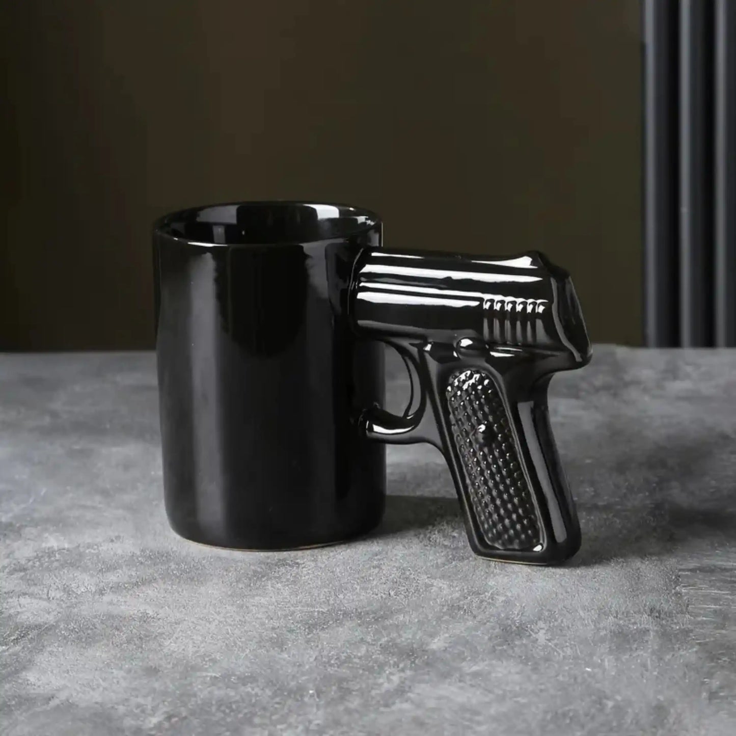 Unique Pistol-Shaped Ceramic Coffee Mug - Black