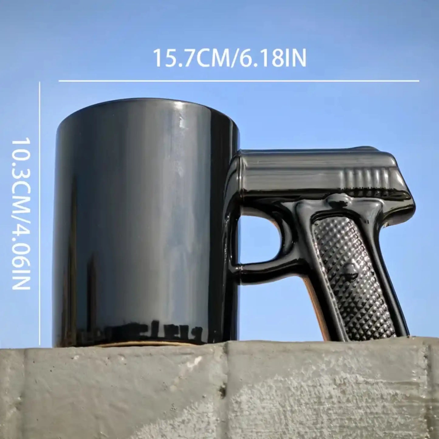 Unique Pistol-Shaped Ceramic Coffee Mug - Black