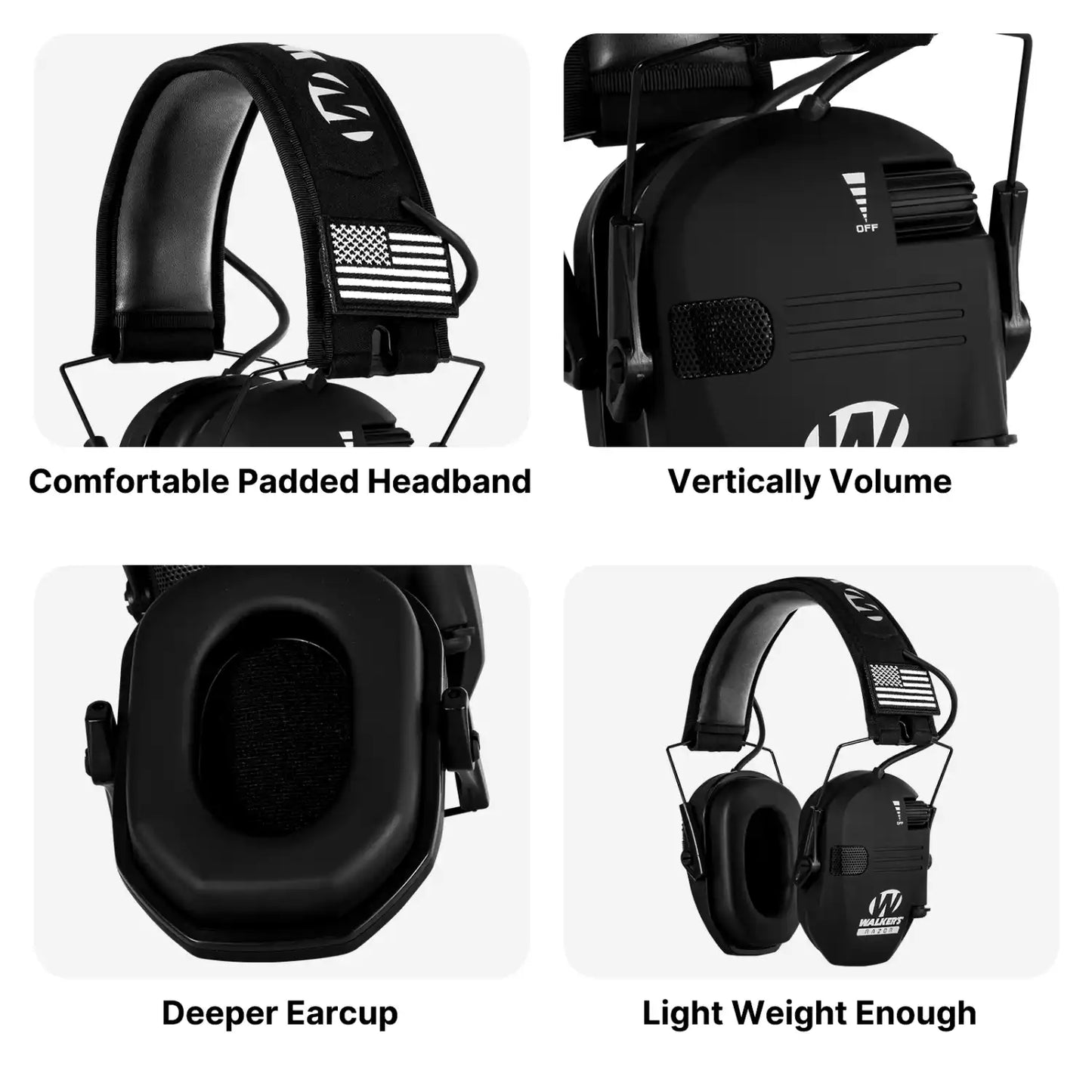 Walker's Lightweight Soundproof Earmuffs For Shooting and Hunting - Black