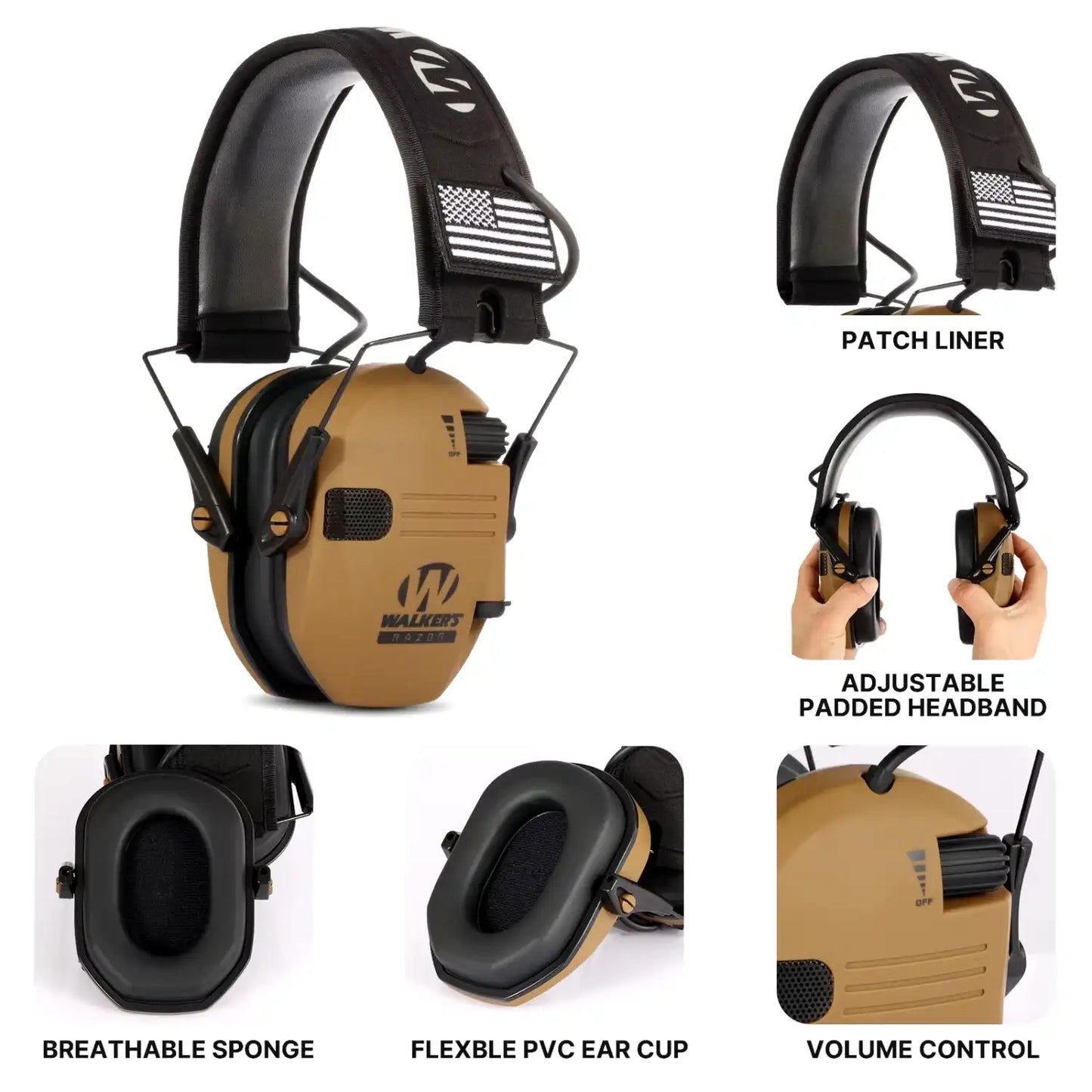 Walker's Lightweight Soundproof Earmuffs For Shooting and Hunting - Khaki