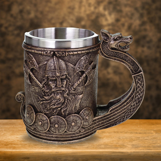 3D Medieval Norse Viking Ship Stainless Steel Mug