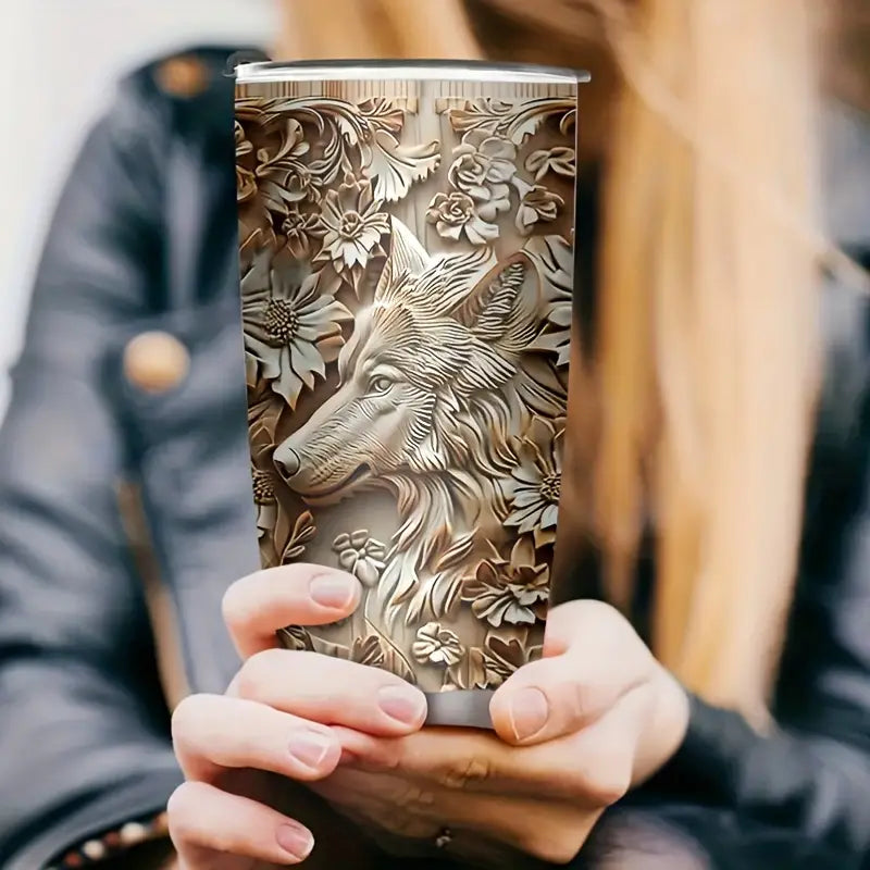 3D Wolf Stainless Steel Insulated Coffee Cup for Camping, Hiking, Outdoor