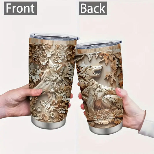 3D Wolf Stainless Steel Insulated Coffee Cup for Camping, Hiking, Outdoor