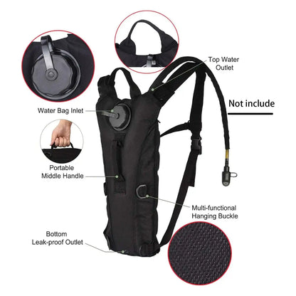 3 Liter Hydration Backpack Water Bag For Hiking, Camping, Cycling, Running - Black
