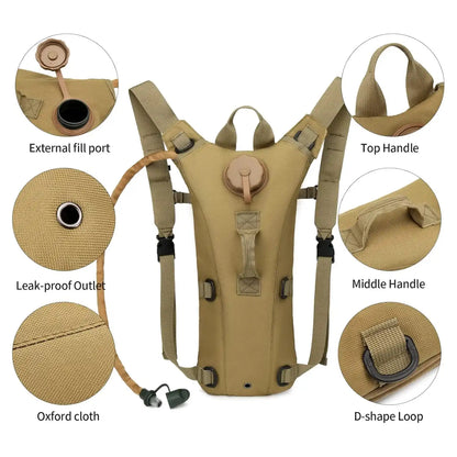 3 Liter Hydration Backpack Water Bag For Hiking, Camping, Cycling, Running - Tan