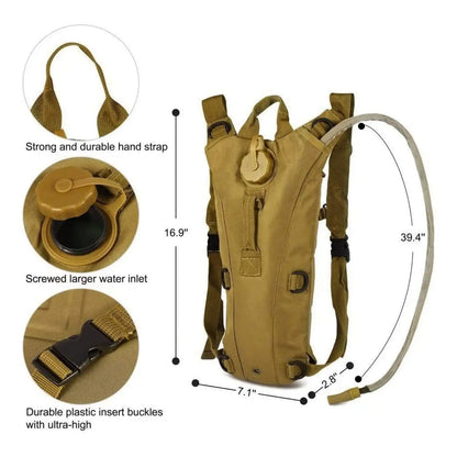 3 Liter Hydration Backpack Water Bag For Hiking, Camping, Cycling, Running - Tan