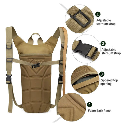 3 Liter Hydration Backpack Water Bag For Hiking, Camping, Cycling, Running - Tan