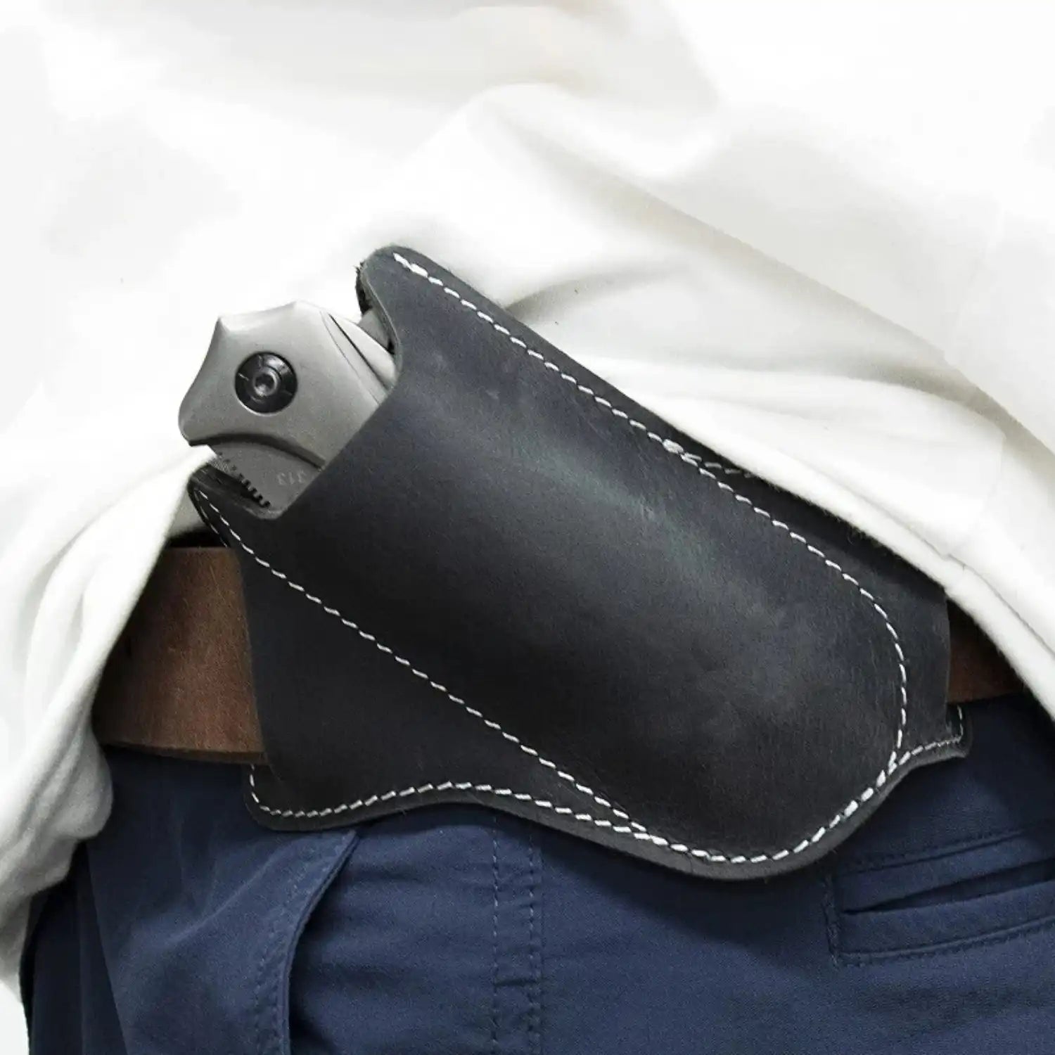 Leather Right Cross Draw Pocket Knife Case