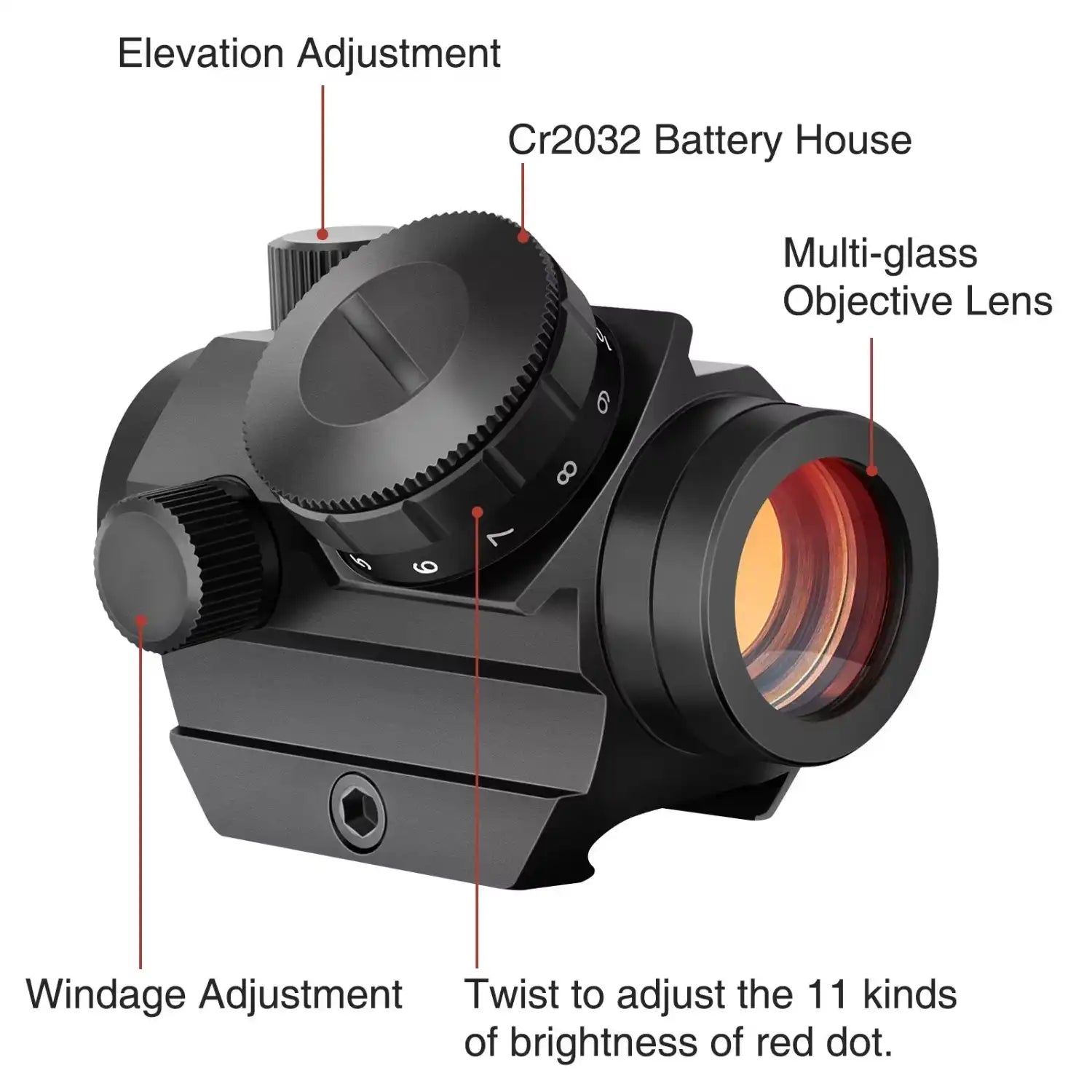 2MOA Red Dot Sight 1x25mm Dot Sight Red Dot Scope