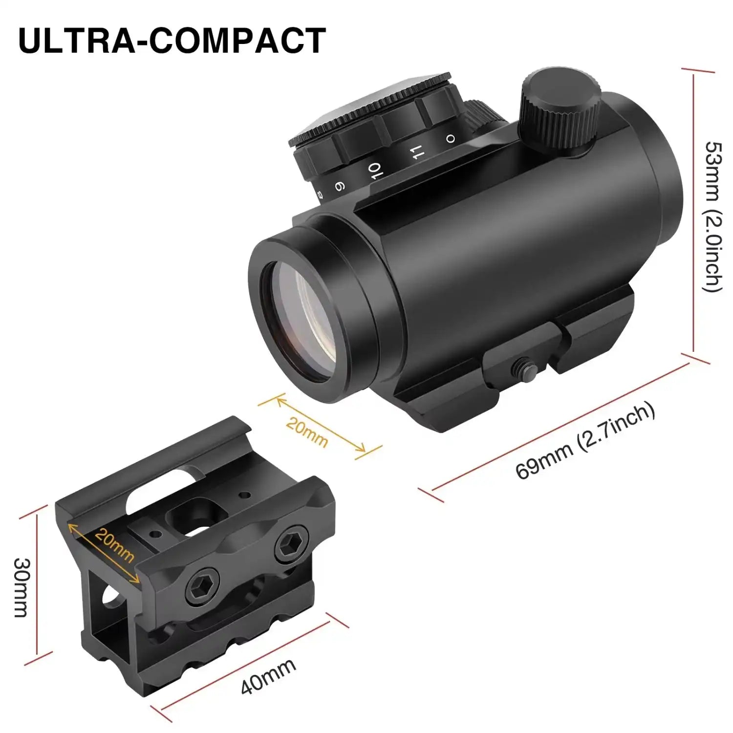 2MOA Red Dot Sight 1x25mm Dot Sight Red Dot Scope