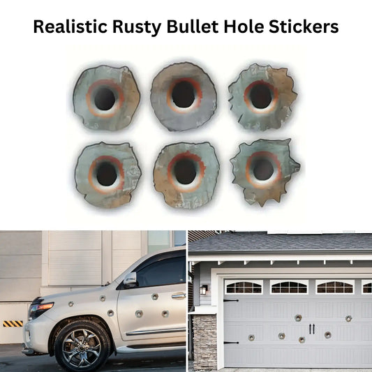 Set of 6 Realistic Rusty Bullet Hole Stickers