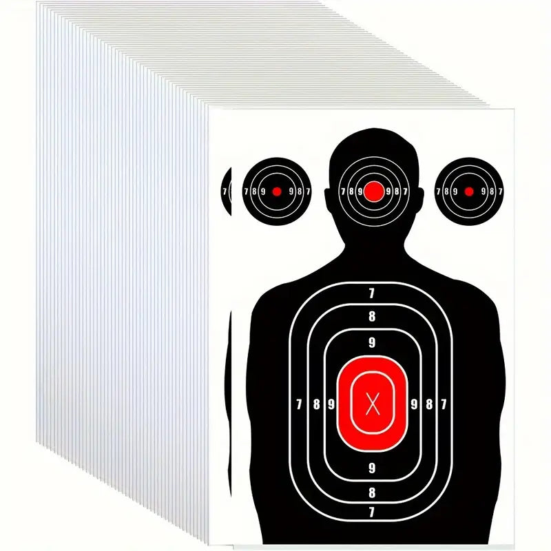 Silhouette & Red Bullseye Paper Shooting Targets - Pack of 25