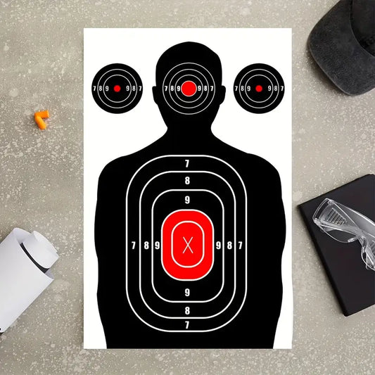 Silhouette & Red Bullseye Paper Shooting Targets - Pack of 25
