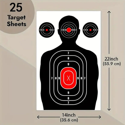 Silhouette & Red Bullseye Paper Shooting Targets - Pack of 25