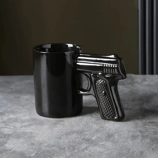 Unique Pistol-Shaped Ceramic Coffee Mug - Black