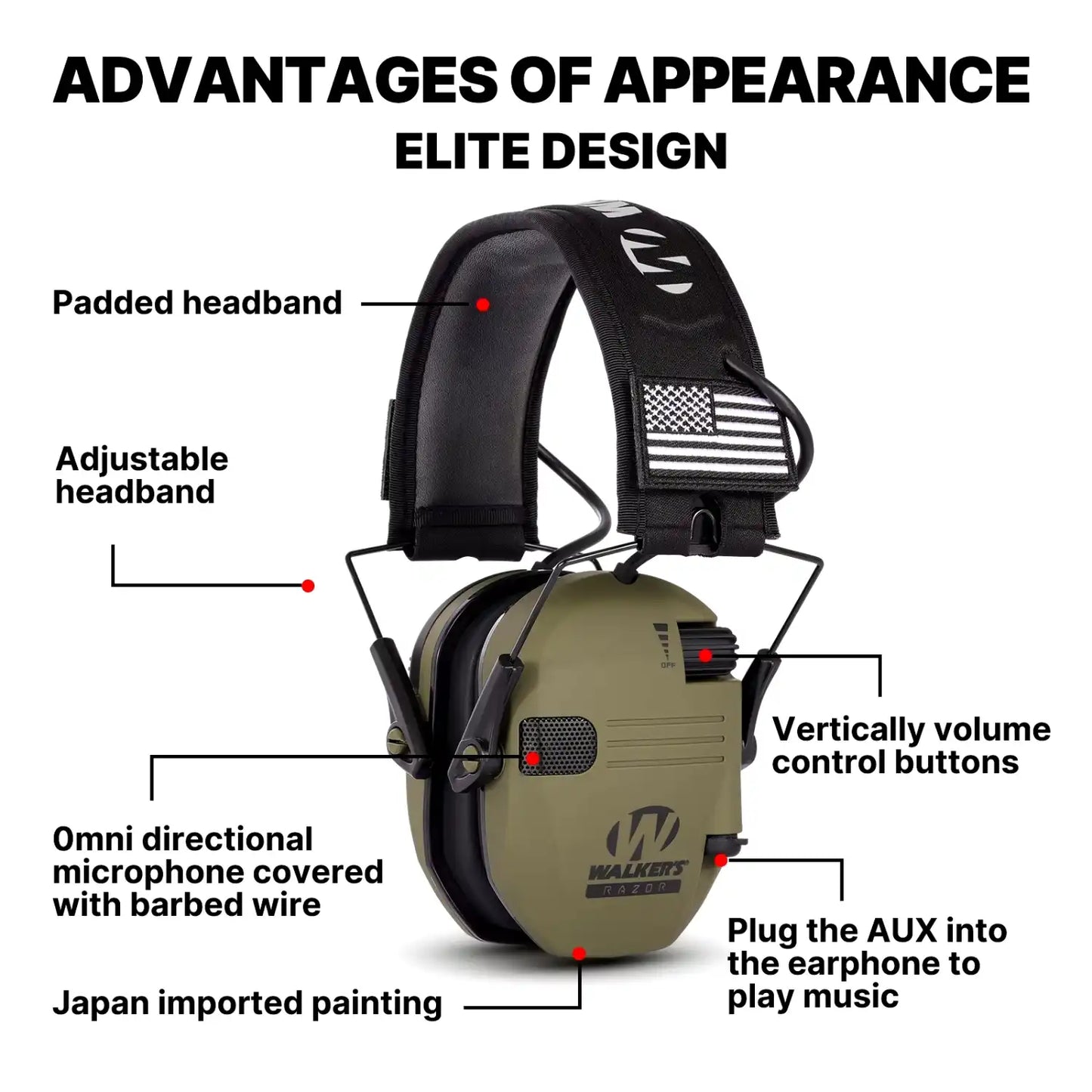 Walker's Lightweight Soundproof Earmuffs For Shooting and Hunting - Green