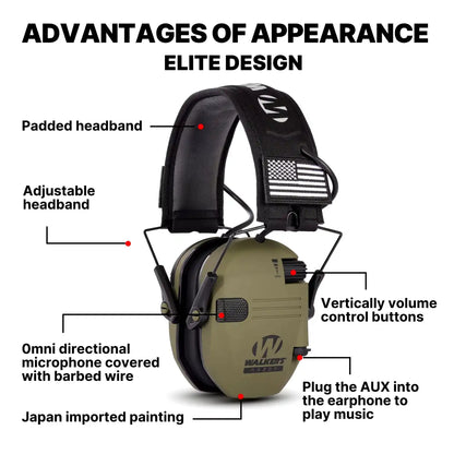 Walker's Lightweight Soundproof Earmuffs For Shooting and Hunting - Green