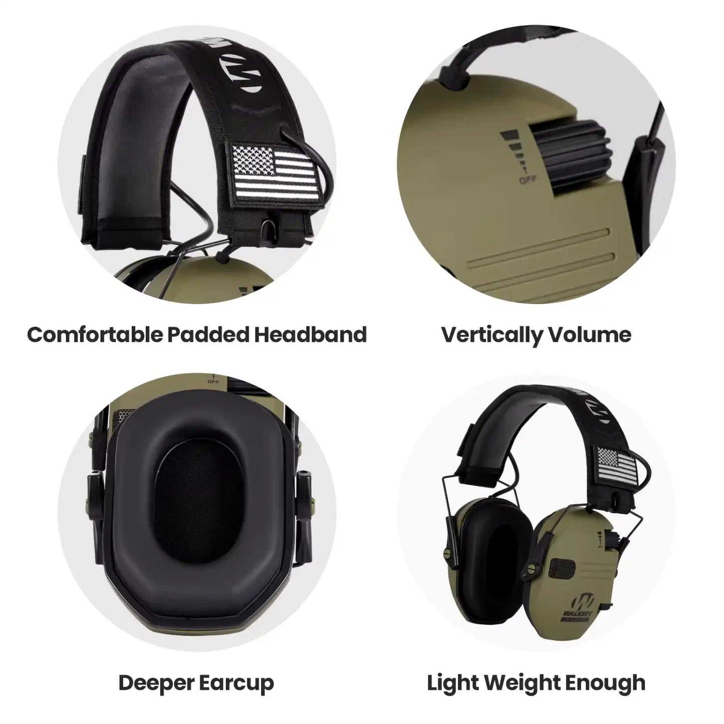 Walker's Lightweight Soundproof Earmuffs For Shooting and Hunting - Green